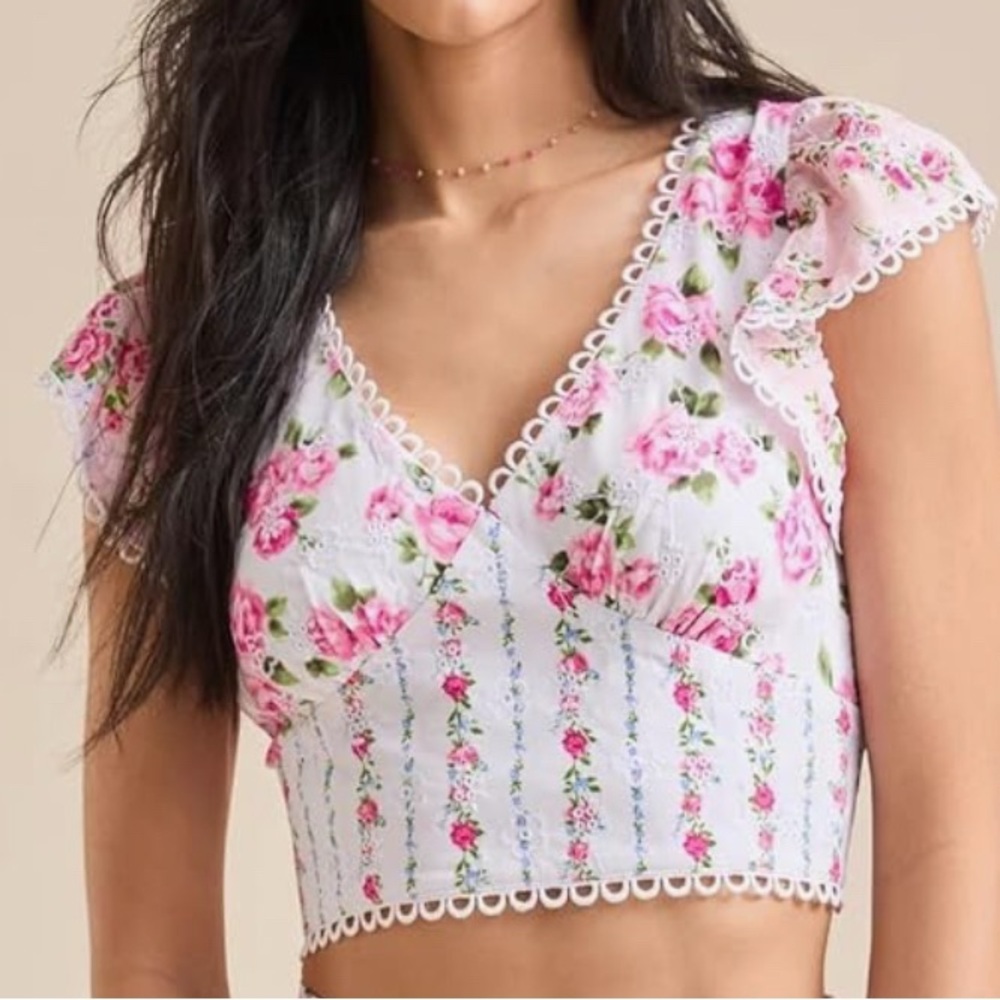 Altar d’State Floral Print Fabric Pink and Green Design Eyelet Size Small New